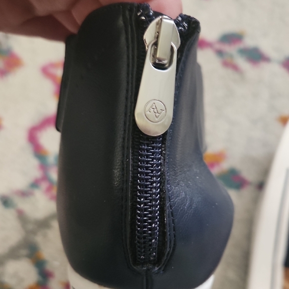 Adrienne Vittadini Navy Cork Wedge Sandals with Back Zip - Picture 6 of 7